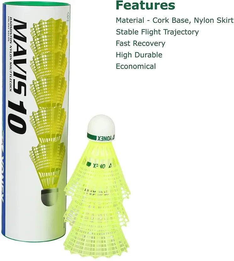 YONEX Mavis 10 Shuttle Cock (Yellow) - Green Cap | WHOLE BOX (Pack of 10 Tubes)