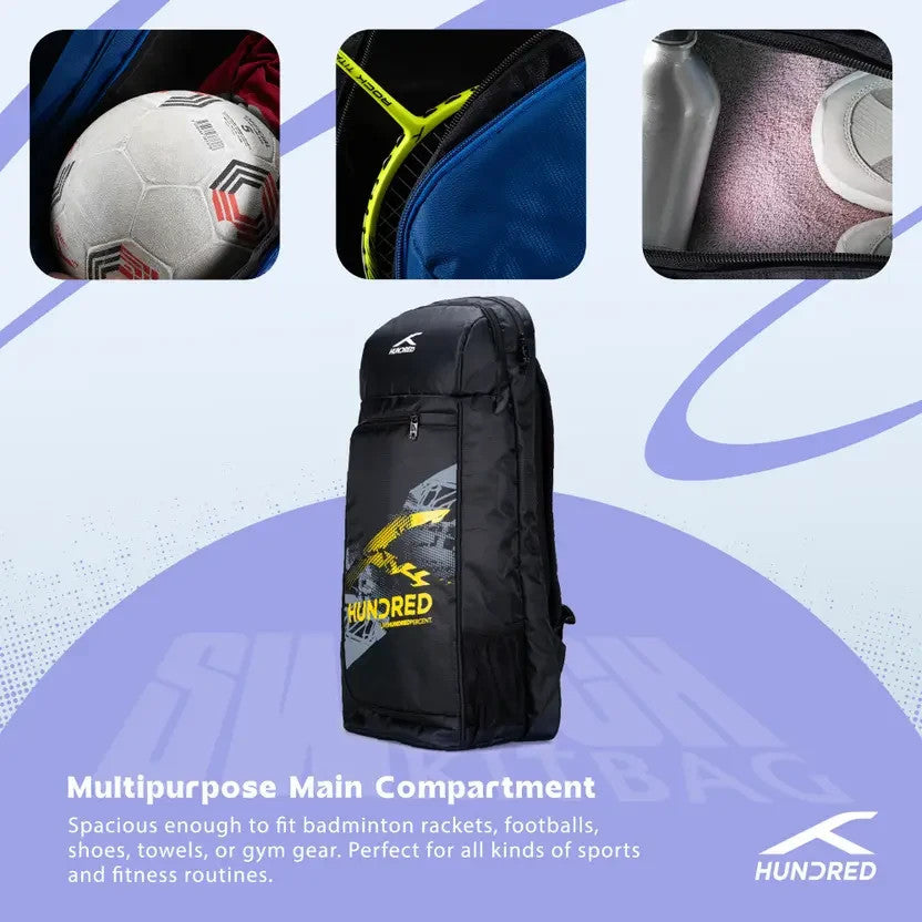 Hundred Switch Badminton Kitbag Backpack – Durable Sports Racket Carry Bag Black