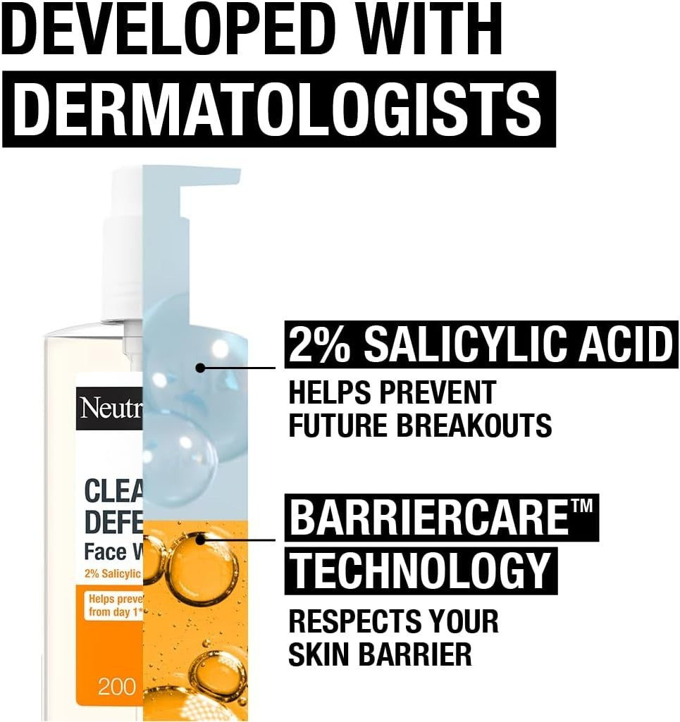 Face Wash - Neutrogena Clear & Defend (1x 200ml) | 2% Salicylic Acid | Oil-Free