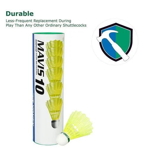 YONEX Mavis 10 Shuttle Cock (Yellow) - Green Cap | WHOLE BOX (Pack of 10 Tubes)