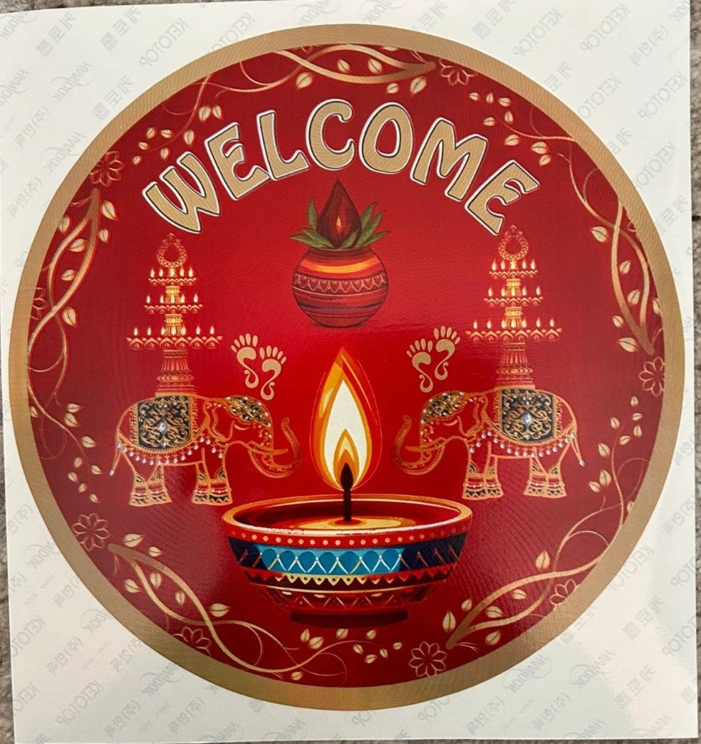 Hindu Diwali Auspicious Rangoli Art Square Sticker | PACK OF 3 | Approx 25cm lax