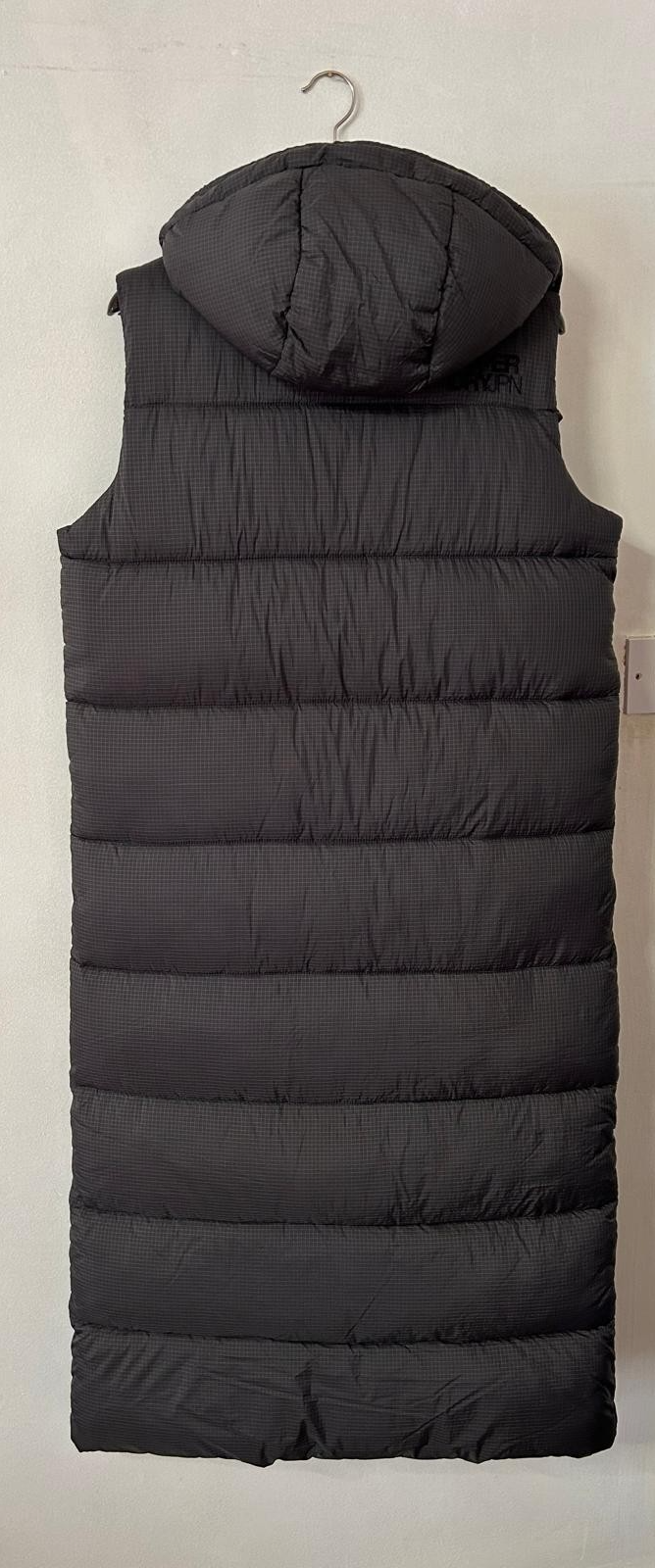 Superdry Sportswear Gilet Hooded Ripstop Longline Black Grid Size S -NEW RRP£145