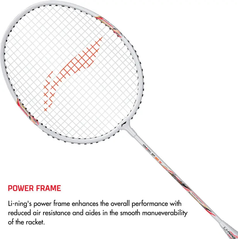 LI-NING Smash XP 90 IV Badminton Racket (1, Strung, 95g, White/Silver + Cover)