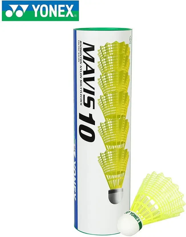 YONEX Mavis 10 Shuttle Cock (Yellow) - Green Cap | WHOLE BOX (Pack of 10 Tubes)