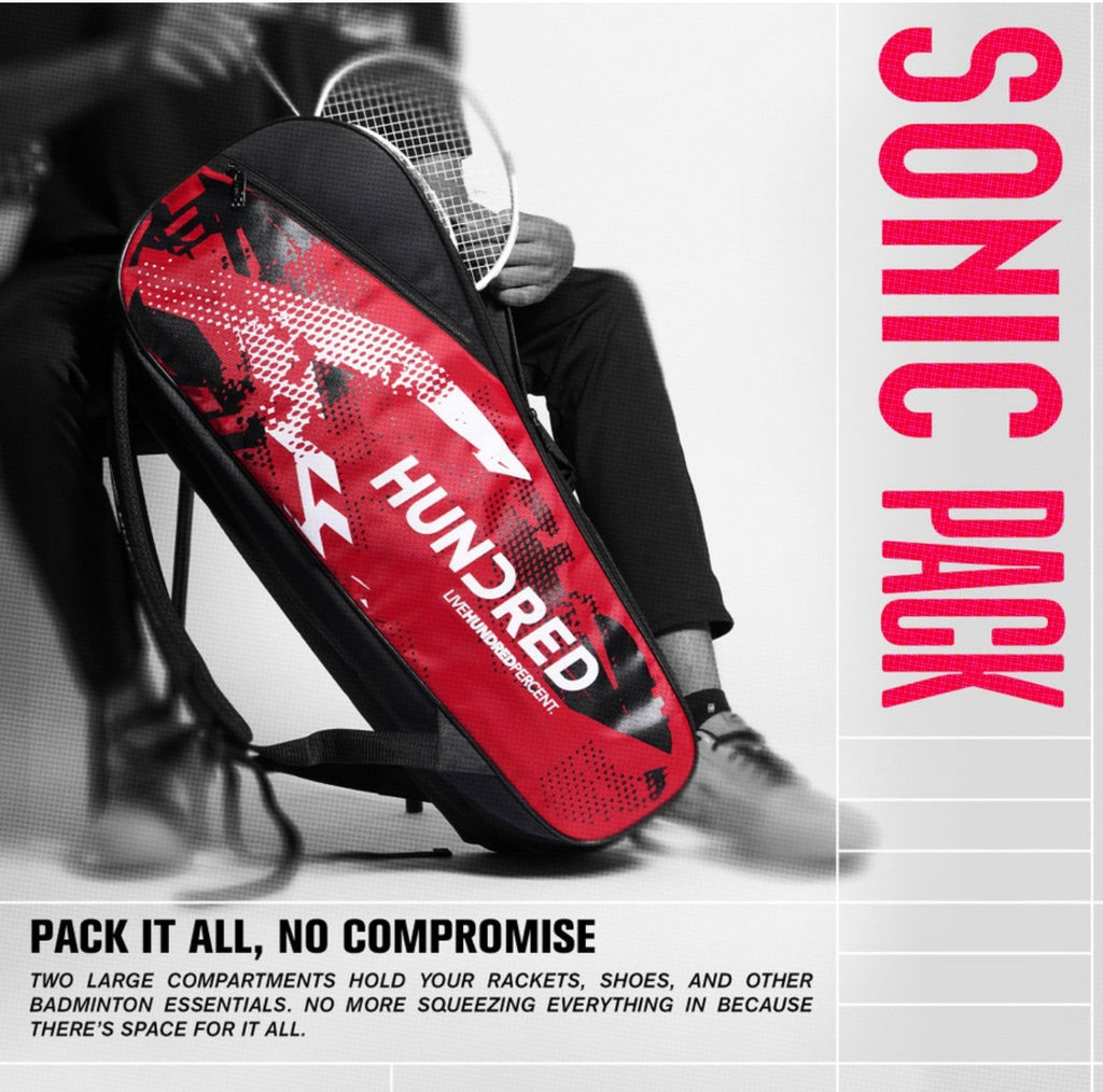 Hundred Sonic Pack Badminton Kit Bag – 50L Standard Black/Red Sports Gear Carry