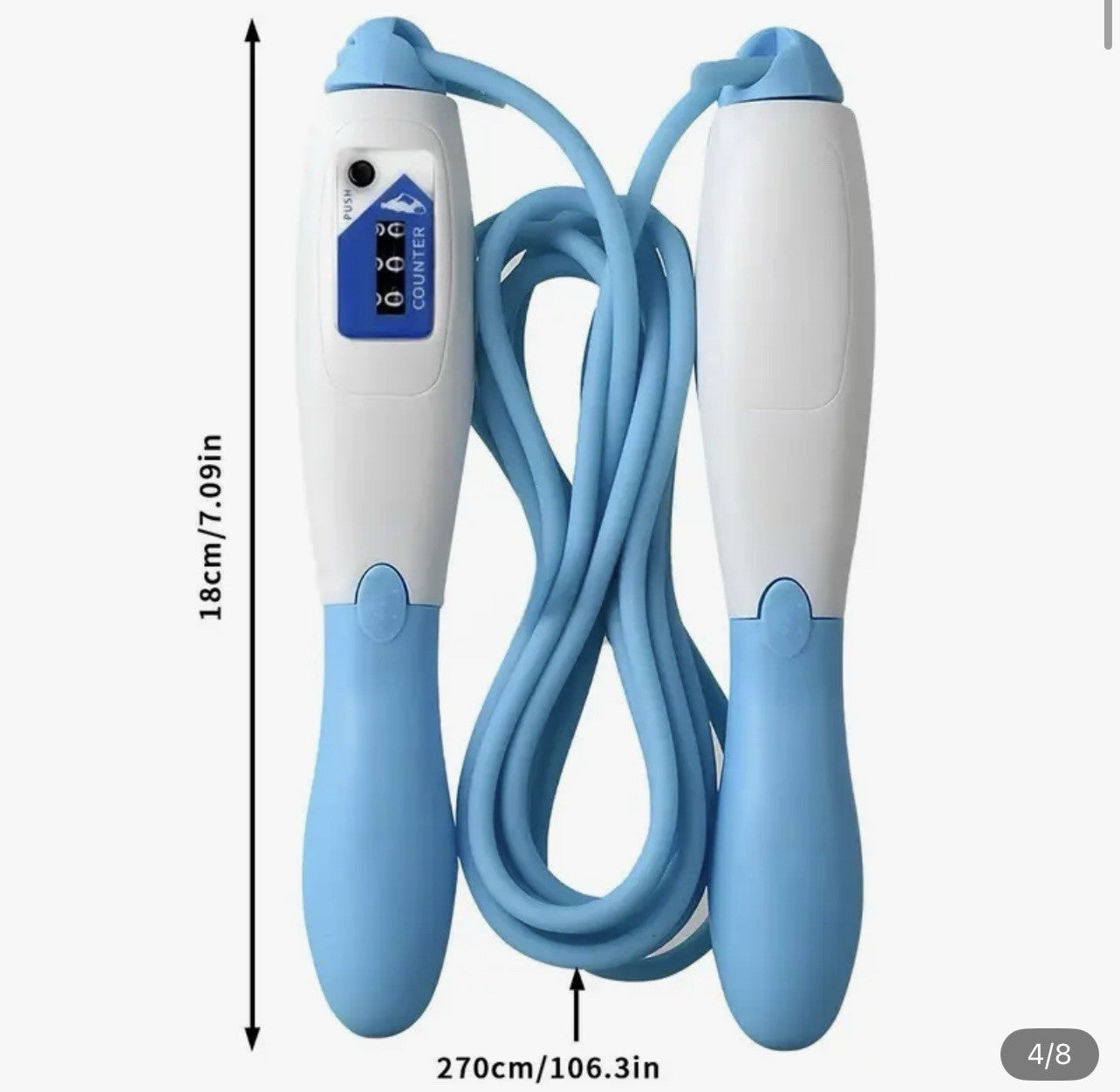 Digital Jump Rope with Counter Adjustable Length Non-Slip Grip Fitness Gym-Blue