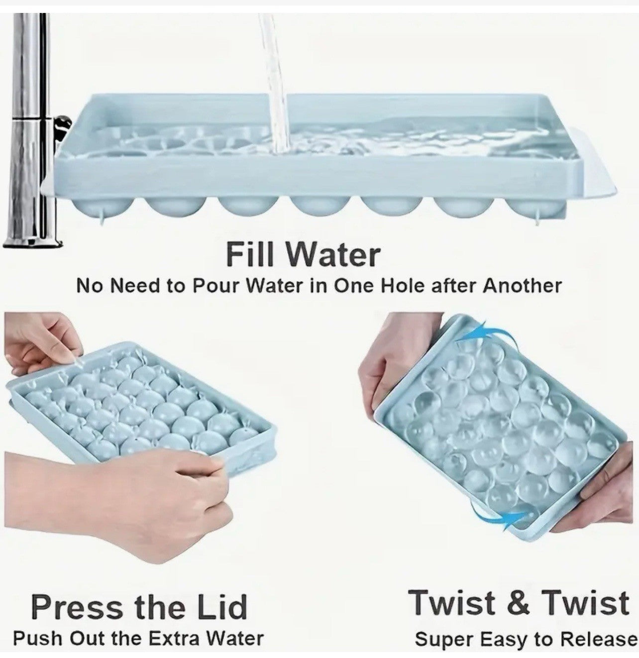 Round Ice Cube Trays | 33 Grid Molds Small | Ice Maker | Kitchen Tool Set | 2pcs
