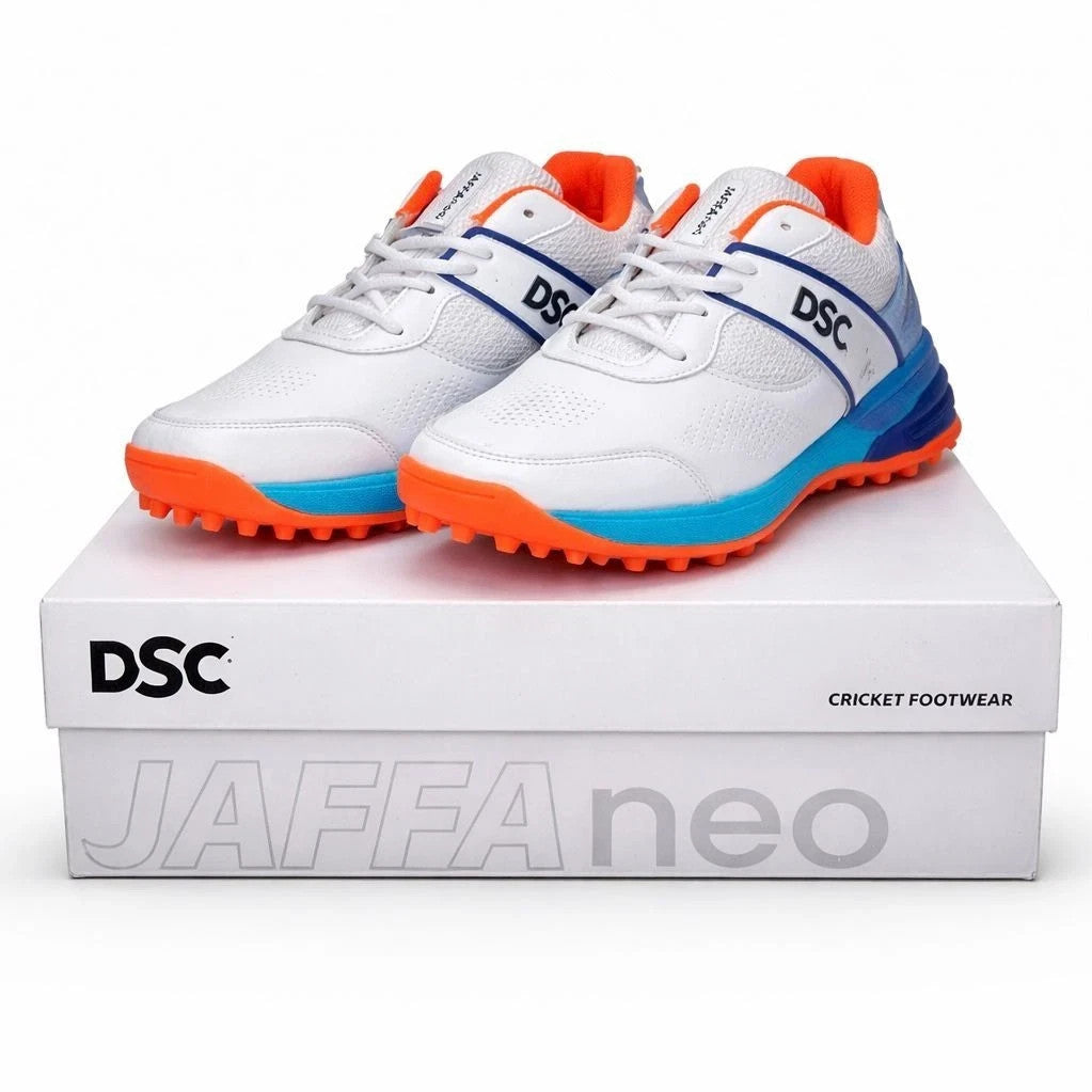DSC Jaffa Neo Cricket Shoes - White/Orange/Blue - New Boxed
