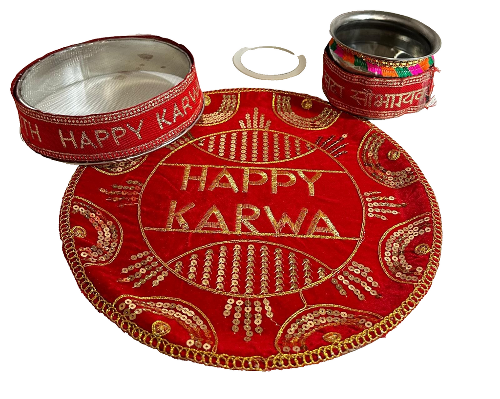 Karva Chauth Karwa Chauth Set Pooja Thali Plate Kalash Channi Diwali Pooja 3pcss