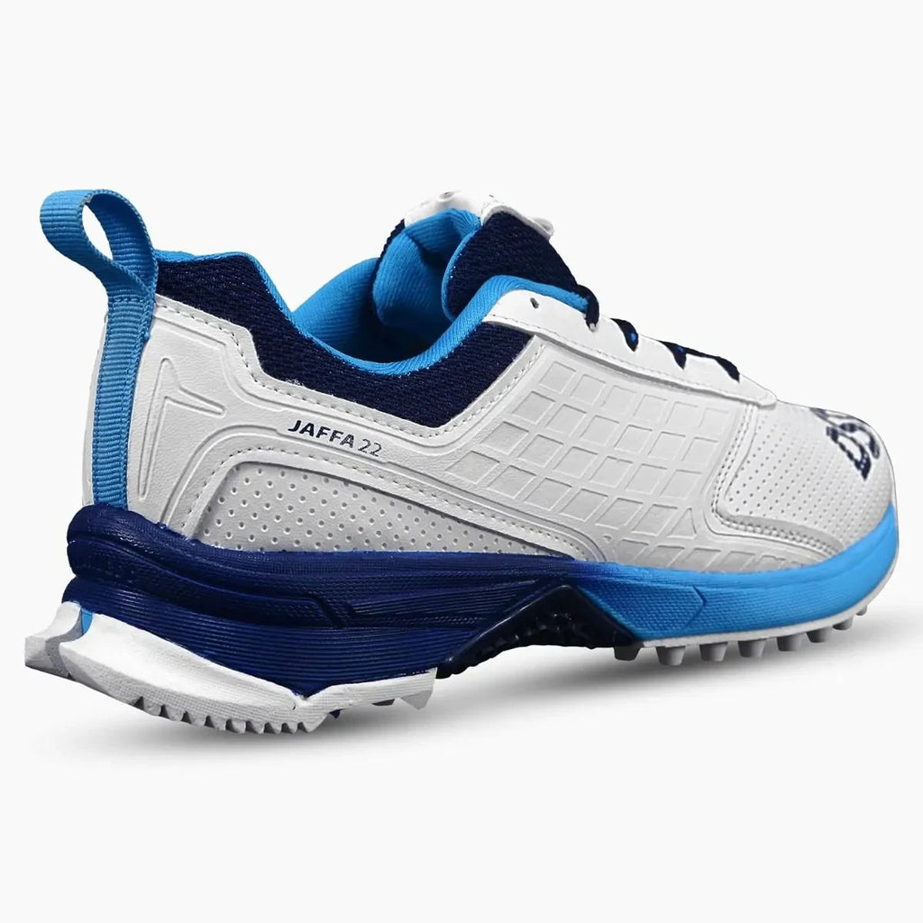 2026 DSC Cricket Unisex Jaffa 22 Rubber Sole Shoes White / Blue - Free P&P