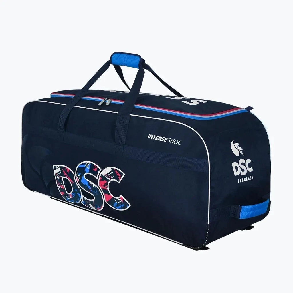 2026 DSC Intense Shoc Wheelie Cricket Kit Bag - Navy - Size: 90 x 35 x 38cm