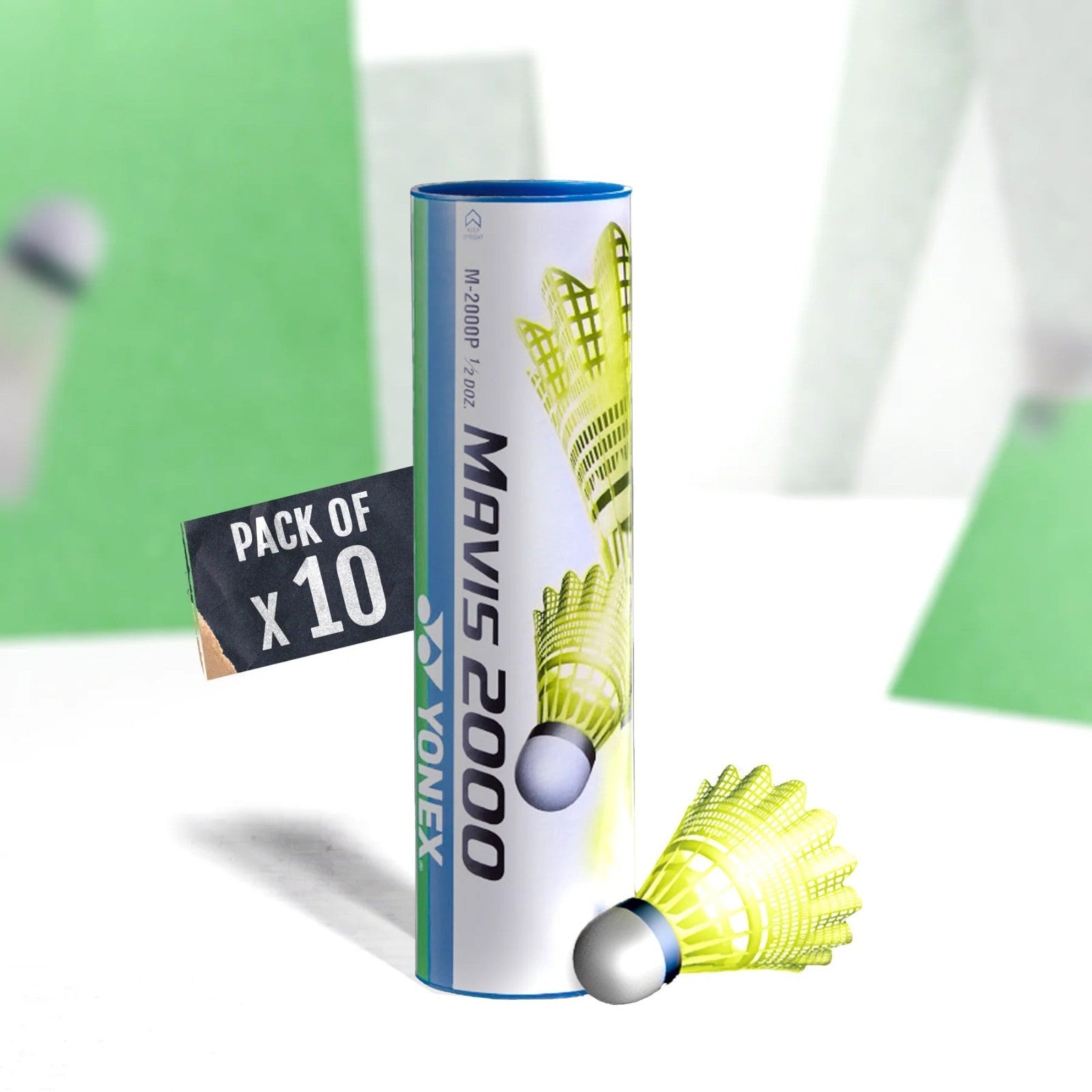 YONEX Mavis 2000 Green Cap Nylon Shuttle - Yellow (Pack of 10 TUBESx60 shuttles)