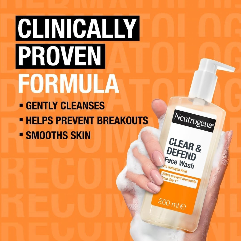 Face Wash - Neutrogena Clear & Defend (1x 200ml) | 2% Salicylic Acid | Oil-Free