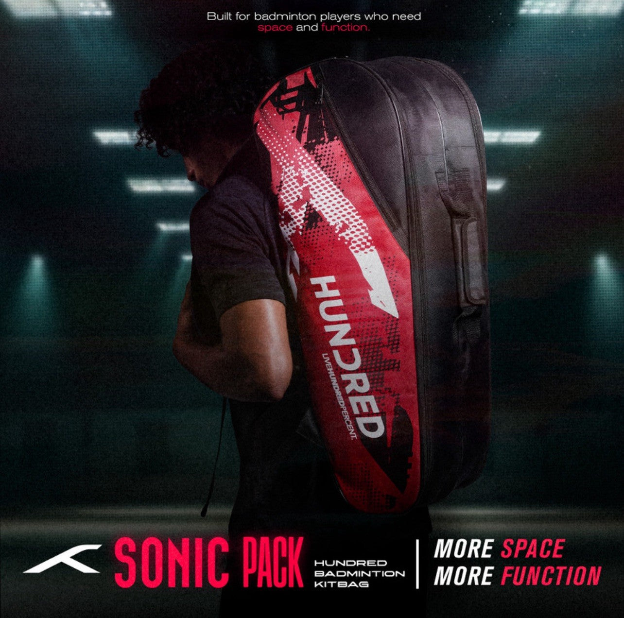 Hundred Sonic Pack Badminton Kit Bag – 50L Standard Black/Red Sports Gear Carry