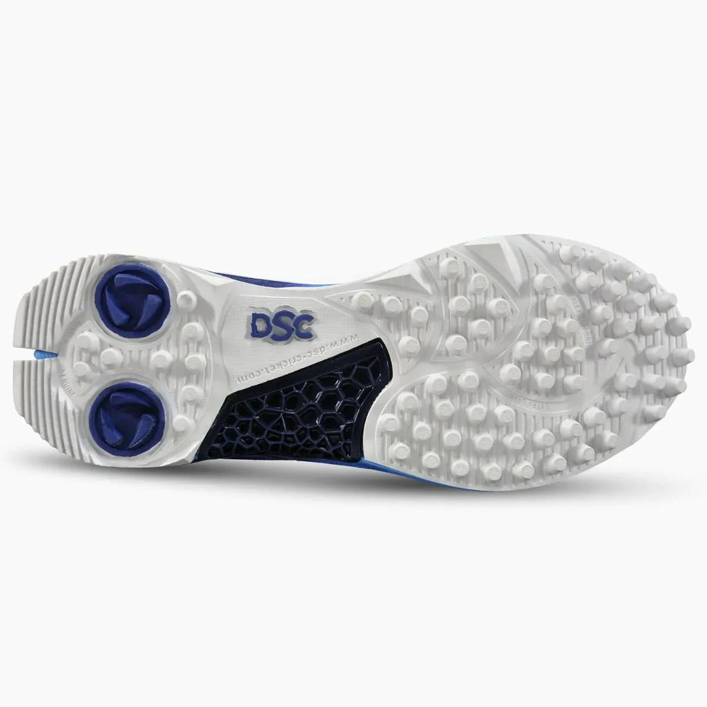 2026 DSC Cricket Unisex Jaffa 22 Rubber Sole Shoes White / Blue - Free P&P