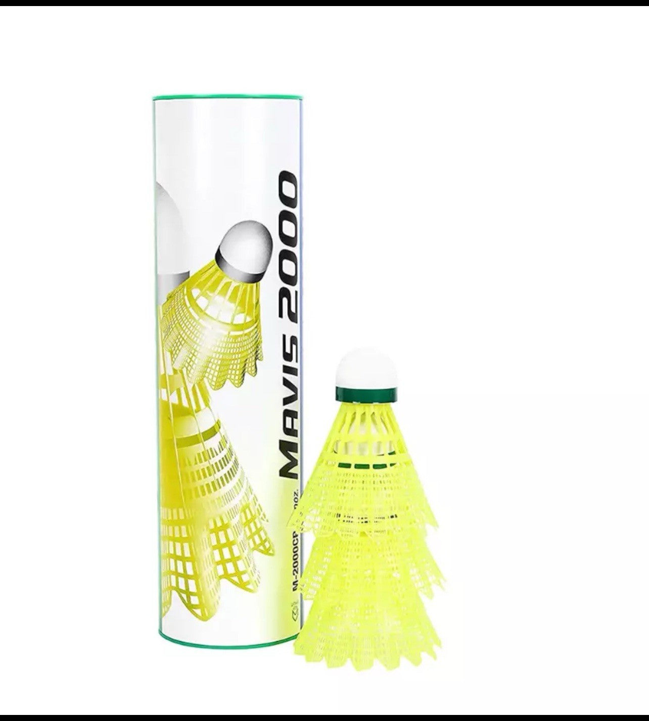 YONEX Mavis 2000 Green Cap Nylon Shuttle - Yellow (Slow, Pack of 6)