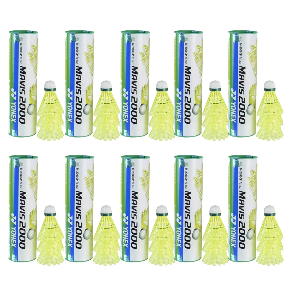 YONEX Mavis 2000 Green Cap Nylon Shuttle - Yellow (Pack of 10 TUBESx60 shuttles)